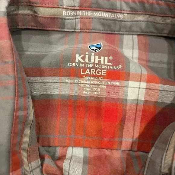 [L]Kuhl Red/Gray Plaid Short Sleeve Button  Up Outdoor Shirt - Picture 2 of 7